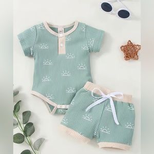 Adorable Baby Boy Onesie with Shorts. Featuring Little Rising Sun’s on Outfit
